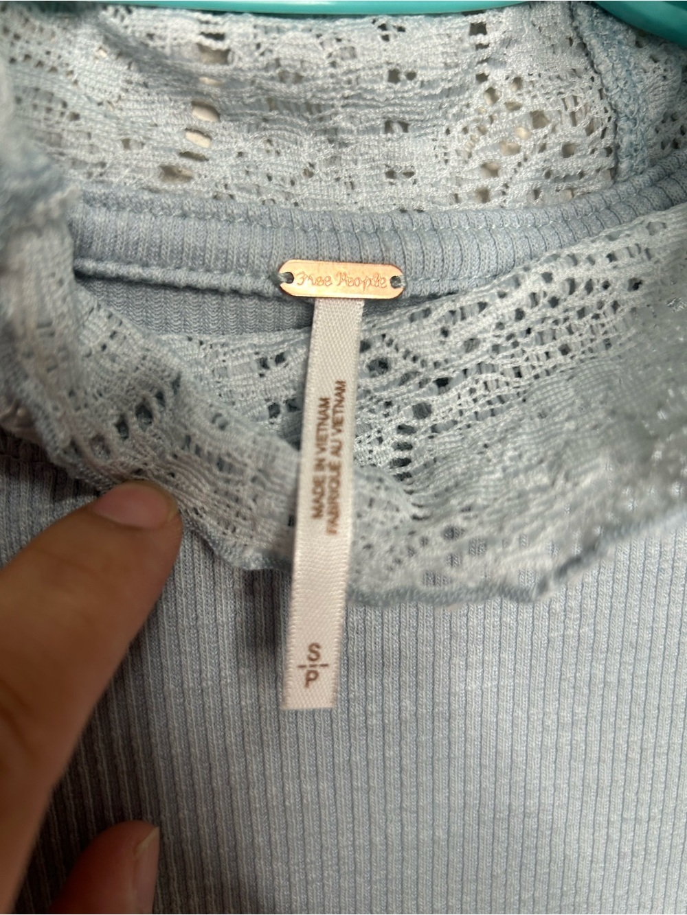 Free People Blue Lace Mock Neck Ribbed Top NWT Size Small - Picture 3 of 8
